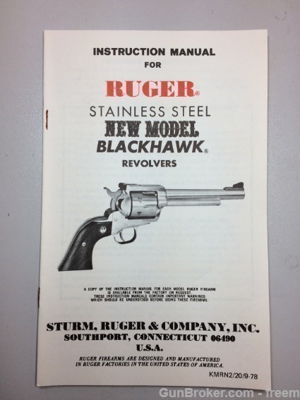 Ruger New Model Blackhawk Instruction Manual-img-0