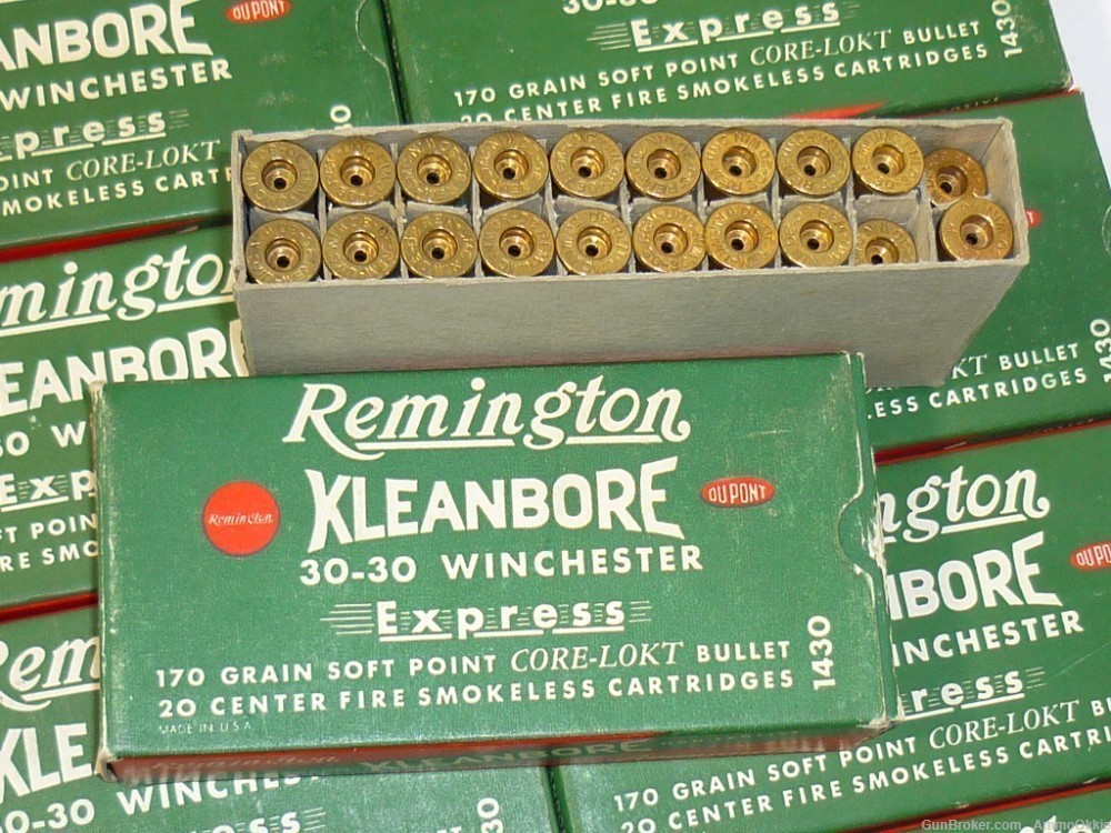 20ct - 1959 - 30-30 - VINTAGE Remington Kleanbore NEW BRASS Casings - w/BOX-img-3
