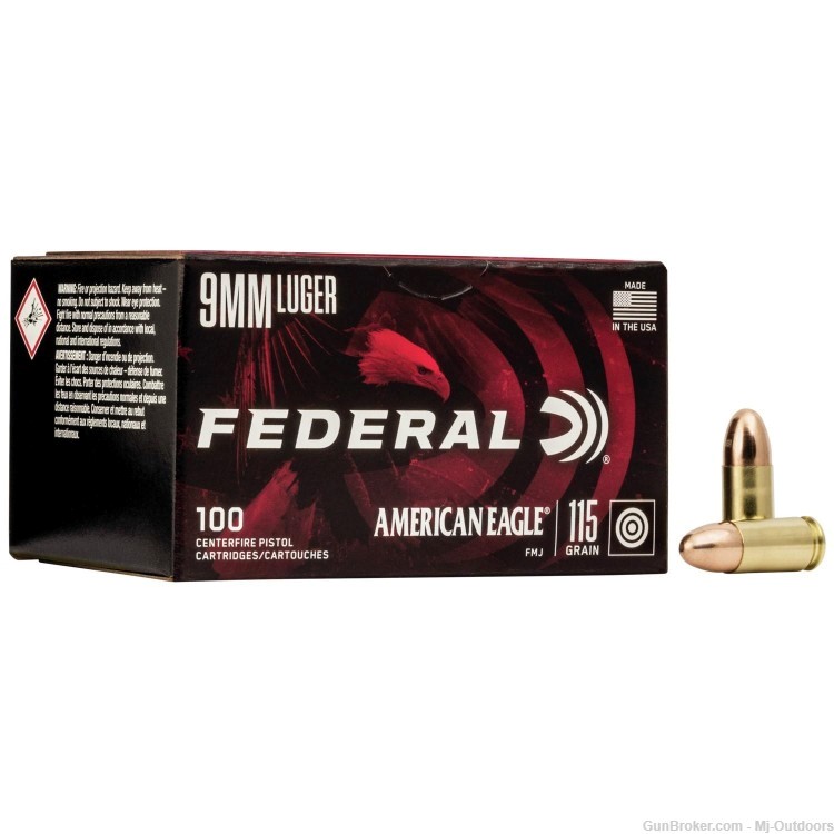 Federal American Eagle Ammunition 9mm Luger 115 gr FMJ 1180 fps 200rds-img-1