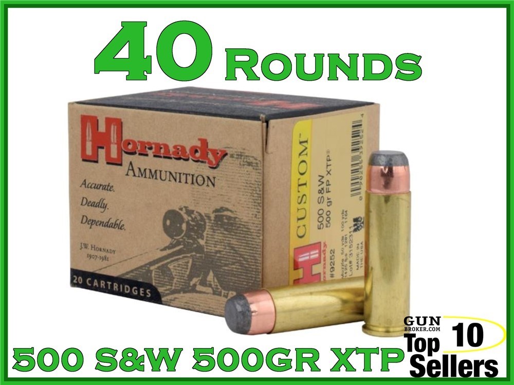 Hornady Custom 500 S&W Mag 500 GR FP XTP Ammo 9252 40CT-img-0