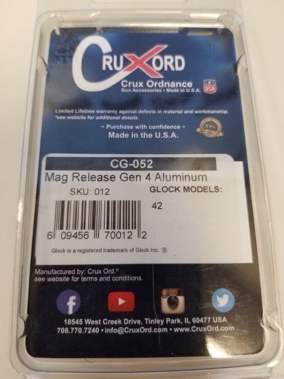 Cruxord Mag Release For Glock 42 - Gen 4 Aluminum -img-1