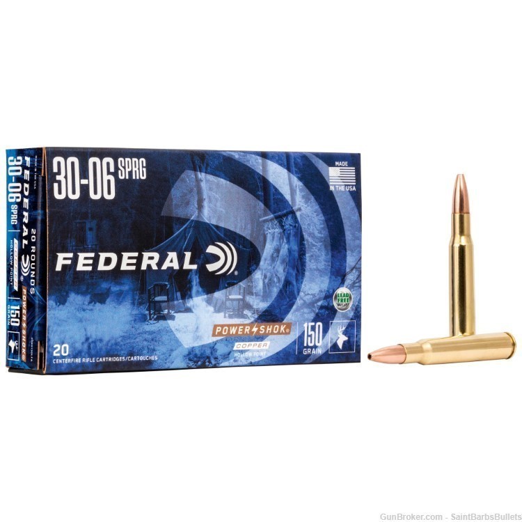 Federal Power-Shok Copper Rifle 30-06 Springfield 150 Grain - 20 Rounds-img-0
