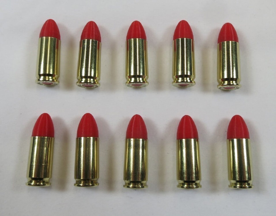 9mm Luger Brass Snap caps / Dummy Training Rounds - Set of 10 - Red-img-3
