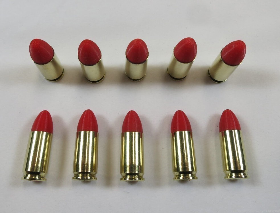 9mm Luger Brass Snap caps / Dummy Training Rounds - Set of 10 - Red-img-1