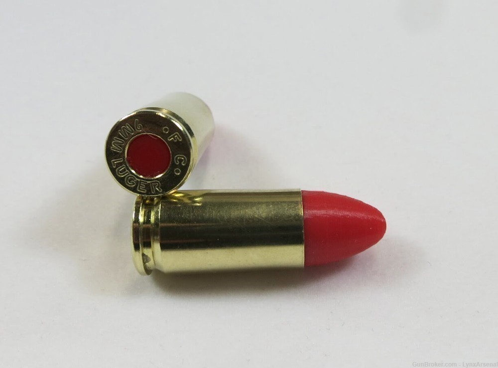 9mm Luger Brass Snap caps / Dummy Training Rounds - Set of 10 - Red-img-2