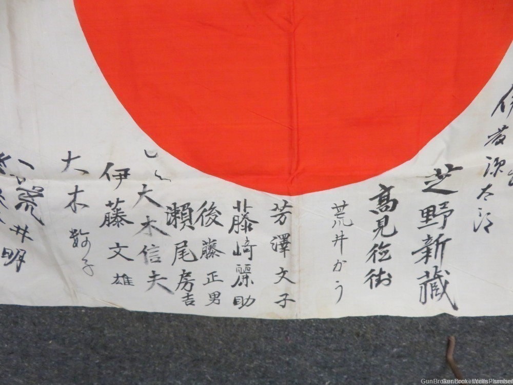 JAPANESE WW2 HINOMARU MEATBALL FLAG W/ SIGNED KANJI CHARACTERS NICE MARKING-img-6