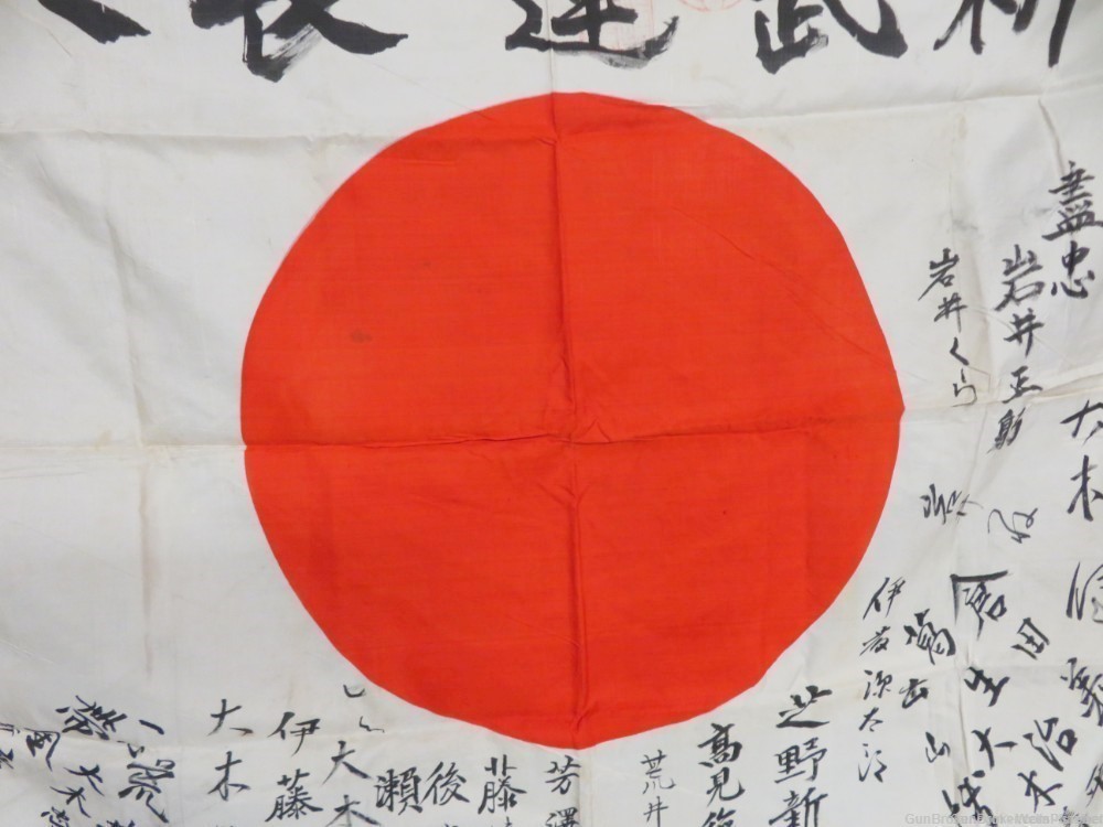 JAPANESE WW2 HINOMARU MEATBALL FLAG W/ SIGNED KANJI CHARACTERS NICE MARKING-img-9