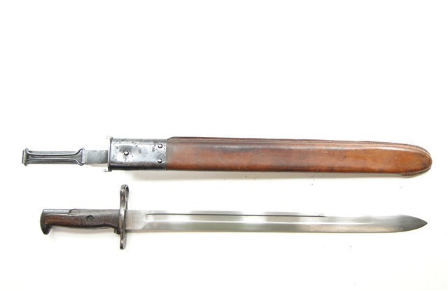 US ROCK ISLAND MODEL 1905 BAYONET w/ LEATHER COVERED SCABBARD DATED 1906-img-0
