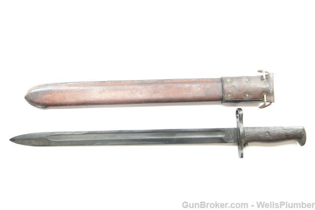 US SPRINGFIELD ARMORY MODEL 1905 BAYONET w/ LEATHER COVERED SCABBARD (1910)-img-17