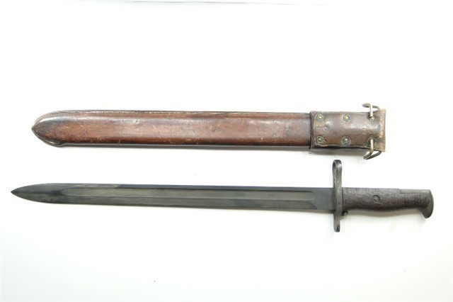 US SPRINGFIELD ARMORY MODEL 1905 BAYONET w/ LEATHER COVERED SCABBARD (1910)-img-1