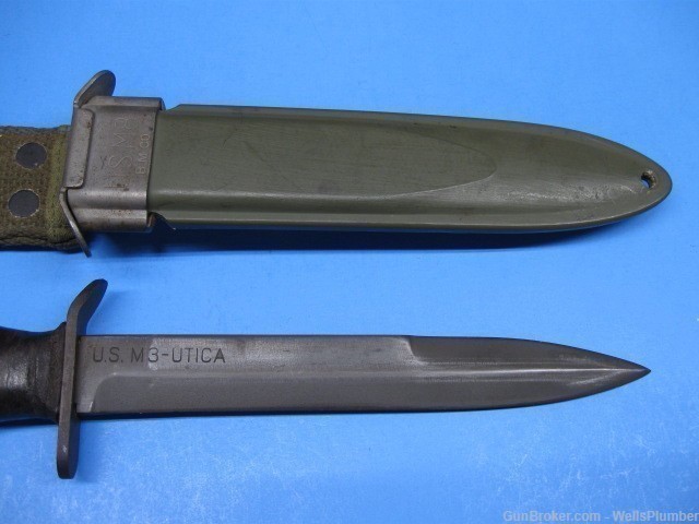 US WWII M3 BLADE MARKED UTICA FIGHTING KNIFE WITH ORIGINAL SCABBARD -img-3
