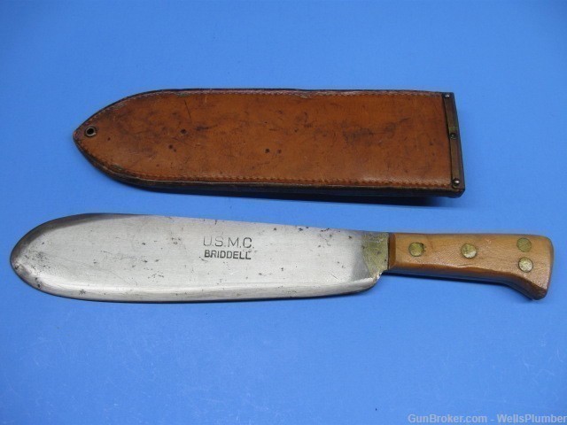 US WWII USMC MEDICAL CORPSMAN BOLO KNIFE WITH USMC 1944 SCABBARD (BRIDDELL)-img-0