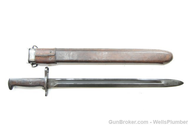 US ROCK ISLAND ARMORY MODEL 1905 BAYONET w/ LEATHER COVERED SCABBARD (1917)-img-0