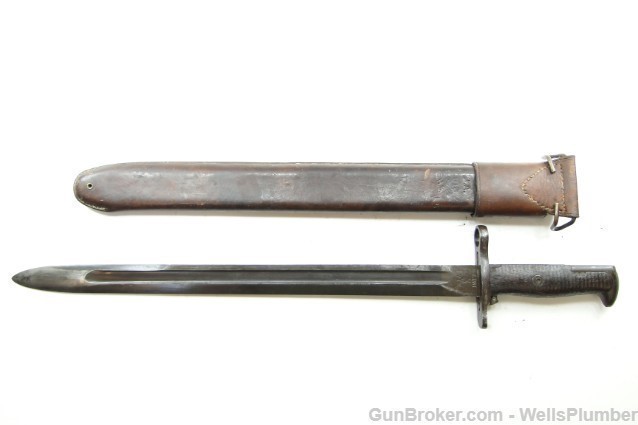 US ROCK ISLAND ARMORY MODEL 1905 BAYONET w/ LEATHER COVERED SCABBARD (1917)-img-1