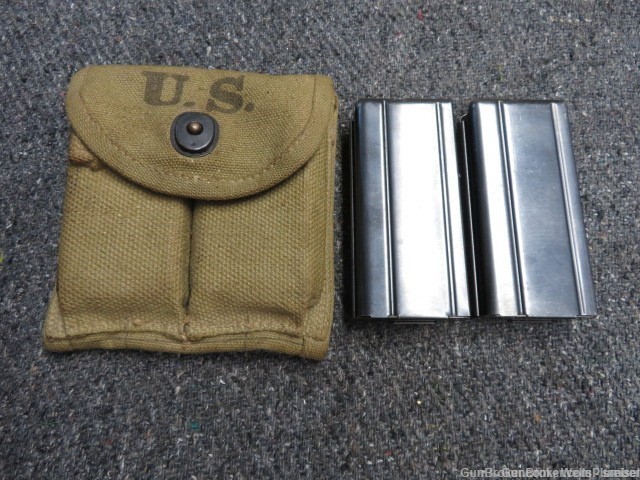 US WWII M1 CARBINE “STOCK TYPE” AMMO POUCH WITH (2) 15-ROUND MAGAZINES-img-0