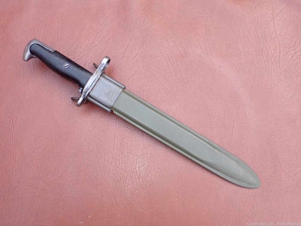 US WWII MODEL 1905E1 1943 WILDE TOOL BAYONET WITH SCABBARD BOWIE TIP (RARE)-img-3