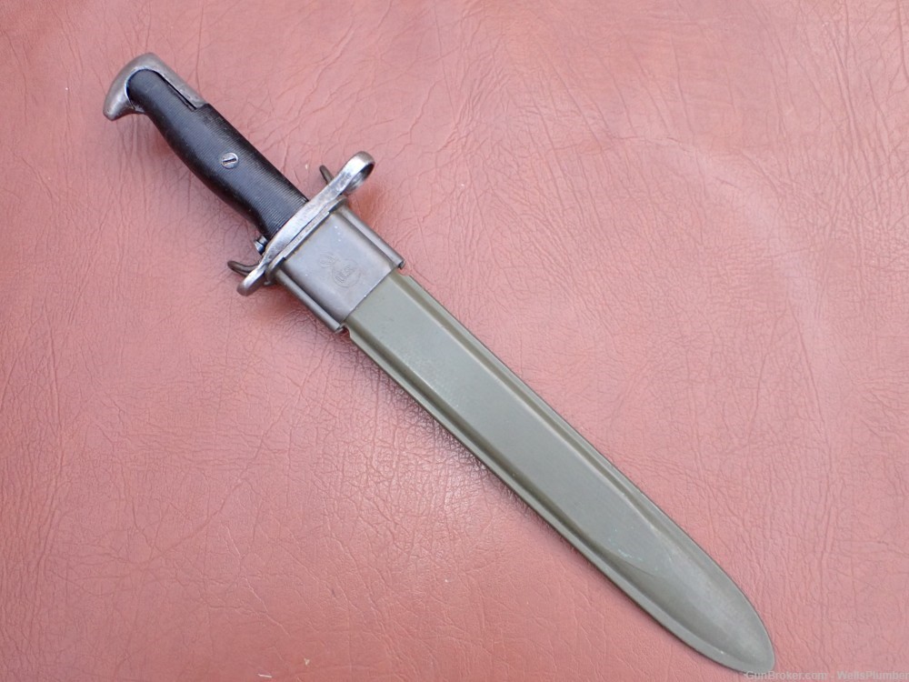 US WWII MODEL 1905E1 1943 WILDE TOOL BAYONET WITH SCABBARD BOWIE TIP (RARE)-img-1