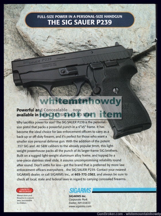 1997 SIG SAUER P239 Pistol Vintage PRINT AD Gun Advertisement-img-0