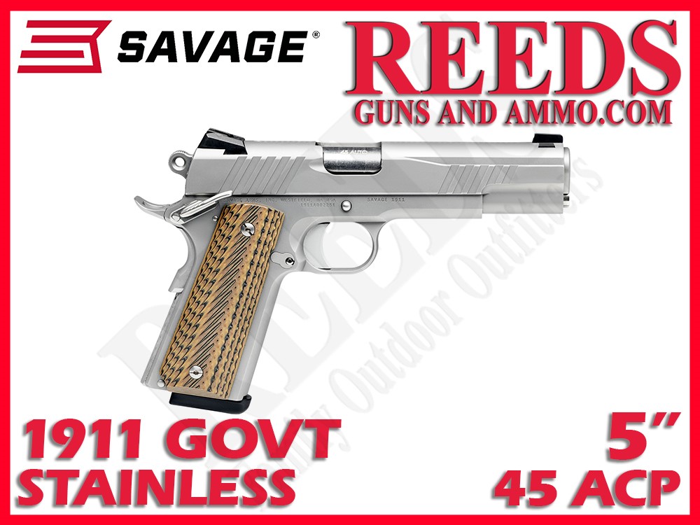 Savage 1911 Govt Style Stainless 45 ACP 5in 2-8Rd Mags 67202-img-0