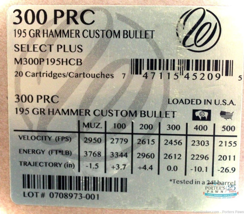 Weatherby Select Plus .300 PRC 195gr Hammer Ammo - 20 Rounds-img-0