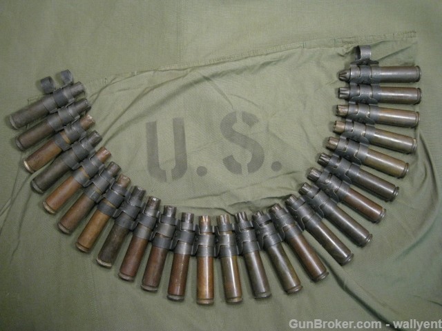 50 Cal BMG Fired Blanks Brass Cases Linked Belt 25pc US Military 1983 LC83-img-0