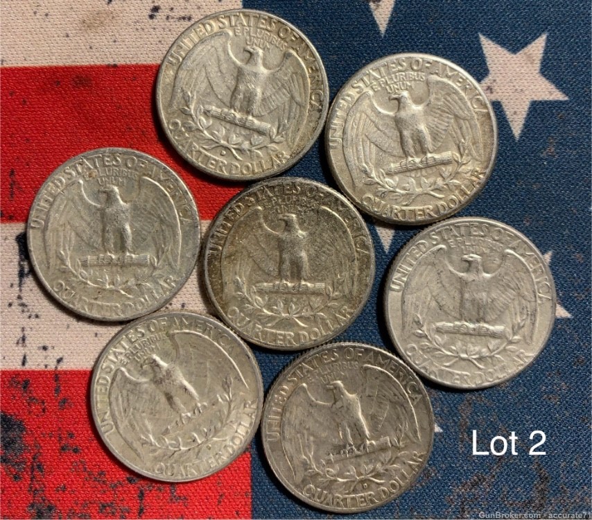 7- 1964 90% Silver Washington Quarters $1.75 Face Value Coins Lot 2-img-1