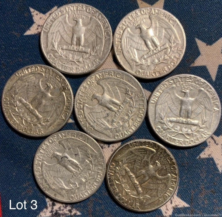 7- 1964 90% Silver Washington Quarters $1.75 Face Value Coins Lot 3-img-1