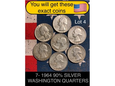 7- 1964 90% Silver Washington Quarters $1.75 Face Value Coins Lot 4
