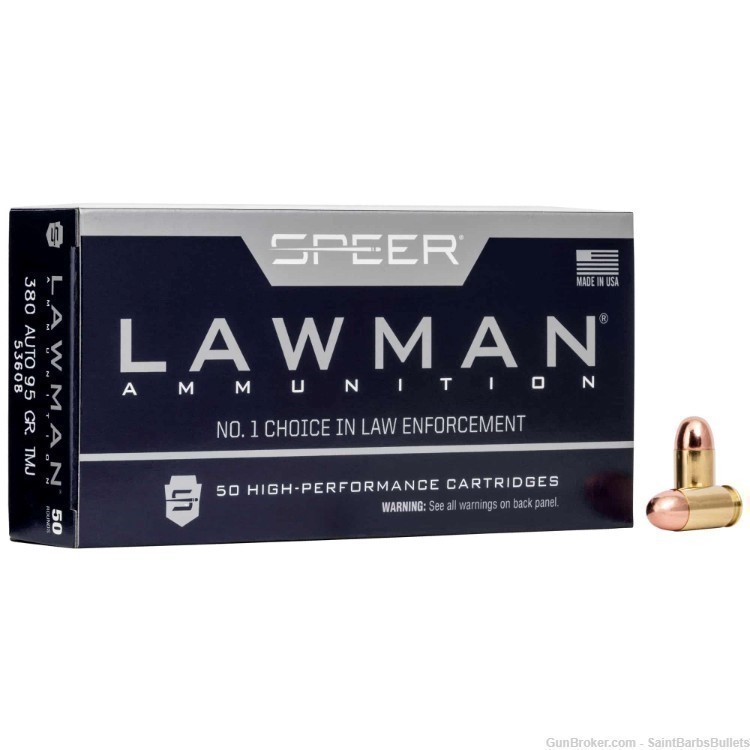 Speer Lawman Handgun Training 380 ACP 95 Grain TMJ - 50 Rounds-img-0