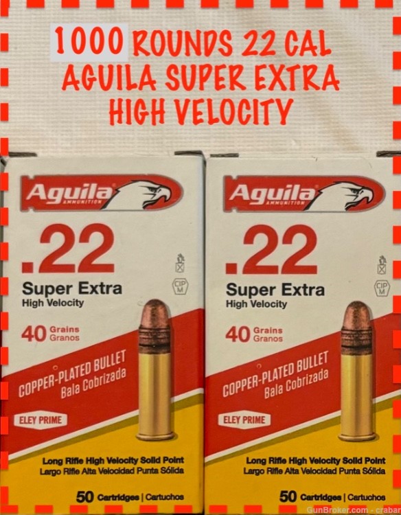 22LR RIFLE/PISTOL AGUILA SUPER EXTRA HIGH VELO CPSP 40GR 1000 ROUNDS CHEAP-img-0