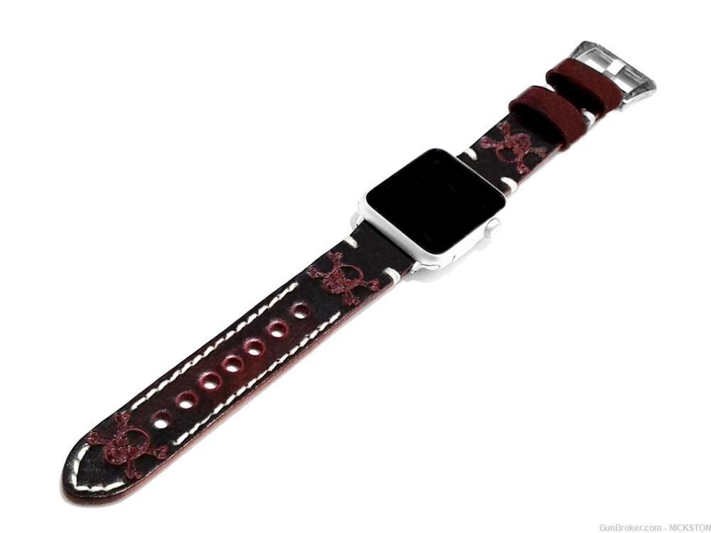 Dark Brown Skull Crossbones Leather Band for 44mm Apple Watch All Series-img-5