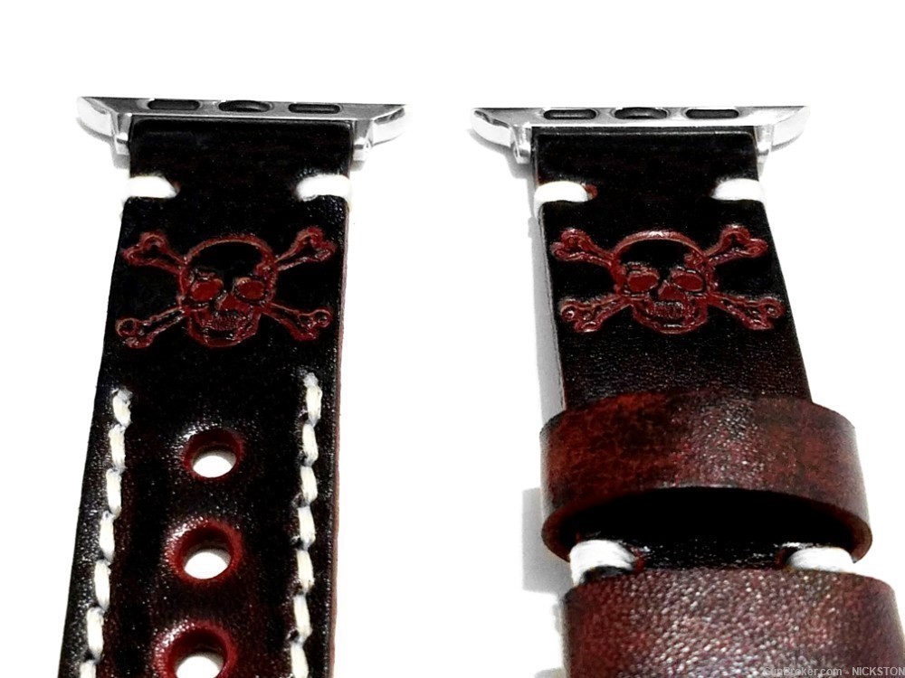 Dark Brown Skull Crossbones Leather Band for 44mm Apple Watch All Series-img-3