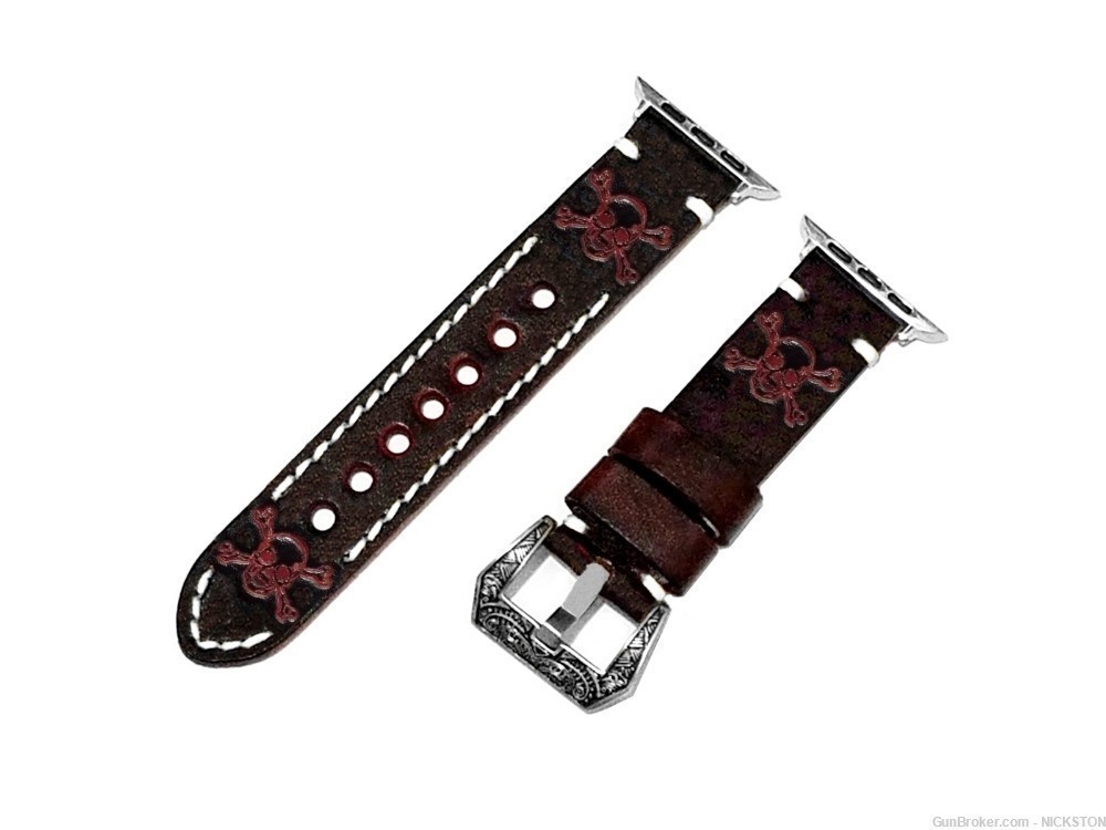 Dark Brown Skull Crossbones Leather Band for 44mm Apple Watch All Series-img-2