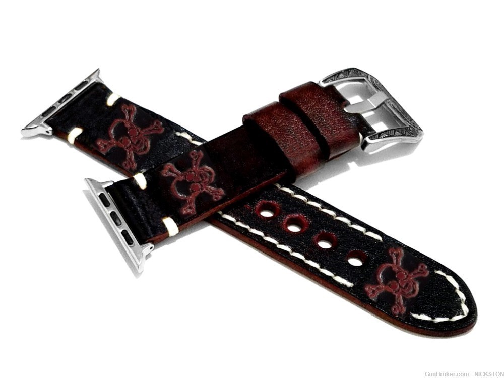 Dark Brown Skull Crossbones Leather Band for 44mm Apple Watch All Series-img-4