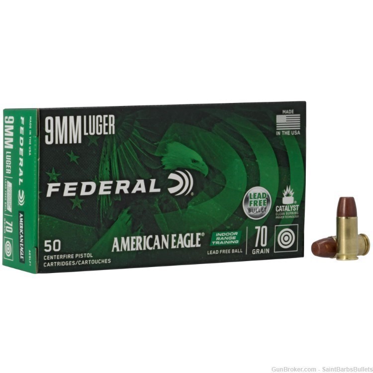 Federal AE 9mm Indoor Range Training 70 Grain Lead Free - 50 Rounds-img-0