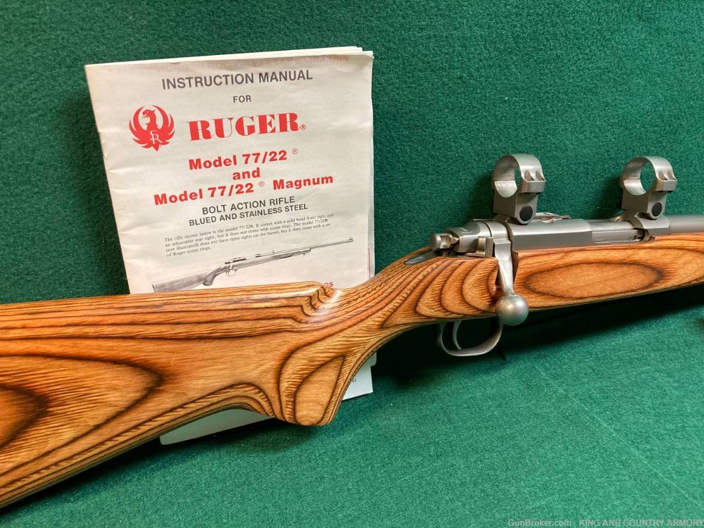 RUGER 77/22 MAG 1994 PROD. LAMINATE ALL WEATHER 3 MAGS / RINGS BOLT ACTION -img-2