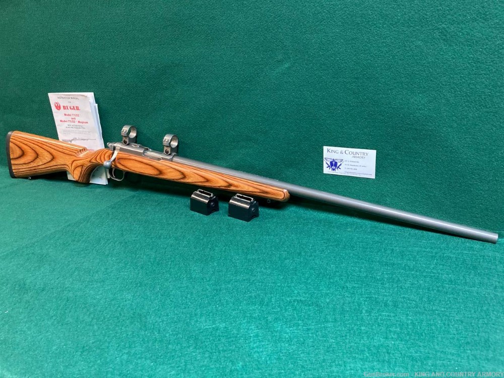 RUGER 77/22 MAG 1994 PROD. LAMINATE ALL WEATHER 3 MAGS / RINGS BOLT ACTION -img-0