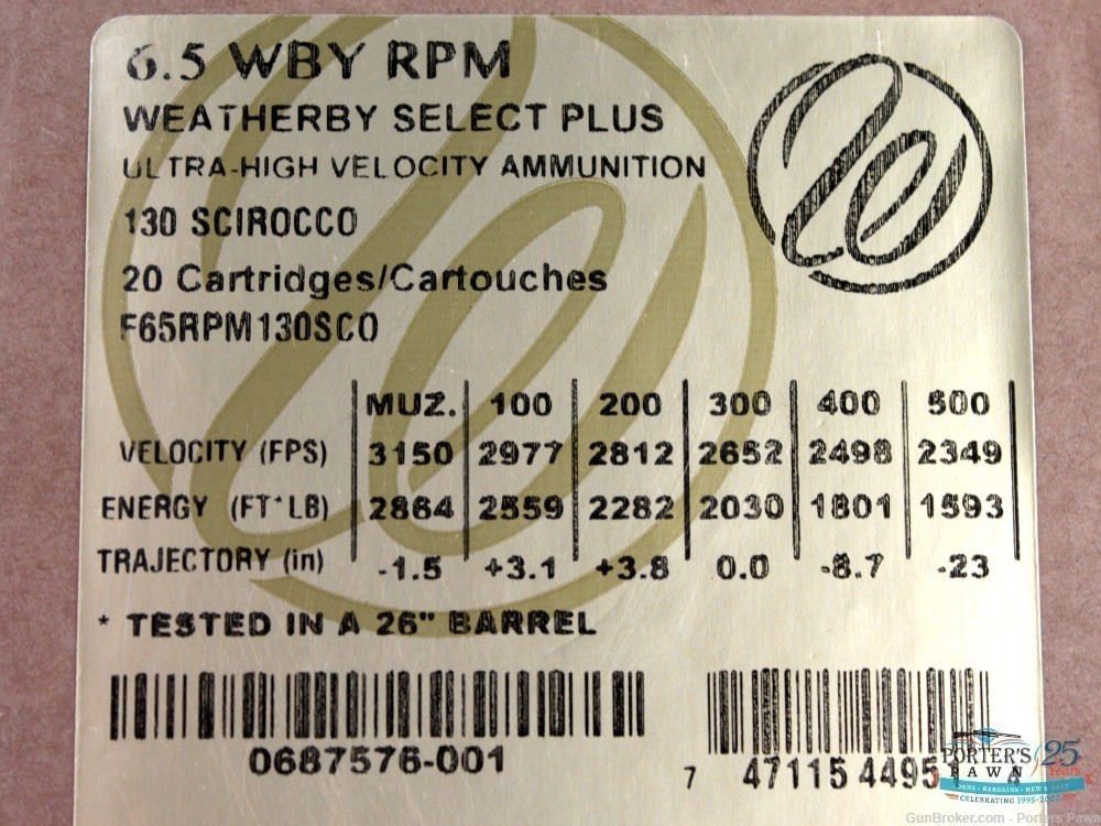 Weatherby Select Plus 6.5 Wby RPM 130 gr Scirocco Ammo - 20 Rounds-img-0