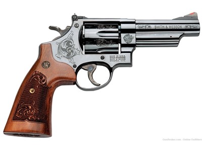 Smith & Wesson 29 Engraved 44 Mag 4" 6rd Blued SA/DA Wood Grips STORE DEMO