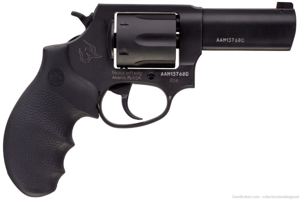 Taurus .38 model 856 Matte Blue 3” Walnut Grips Night Sight Revolver-img-1