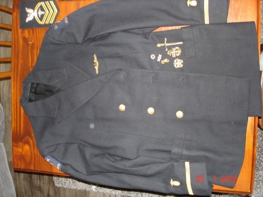 40's-50's Sea Cadet Instructor jacket pinback Submarine badge Sterling pins-img-0