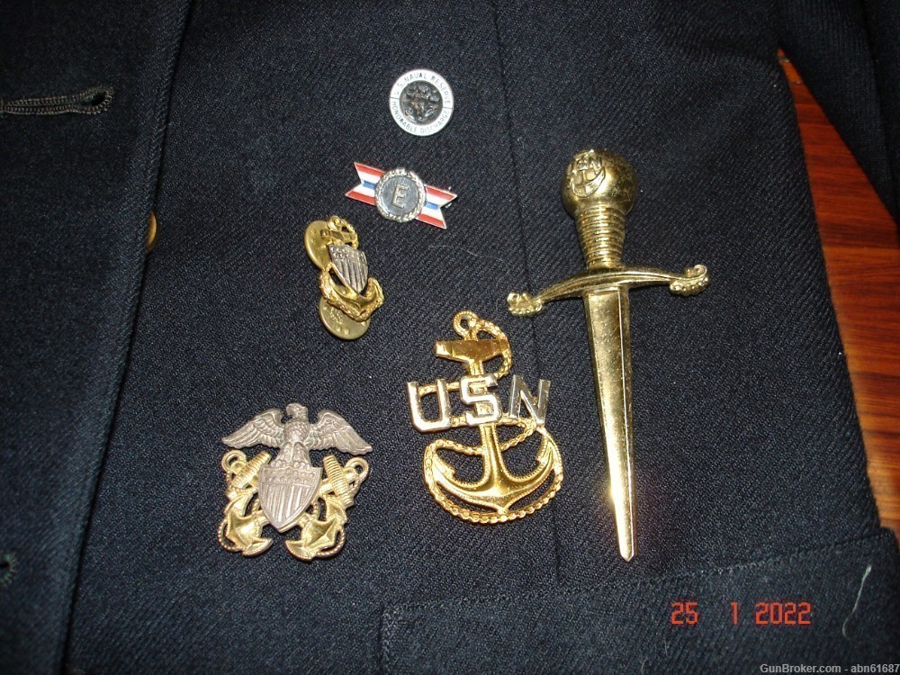 40's-50's Sea Cadet Instructor jacket pinback Submarine badge Sterling pins-img-5