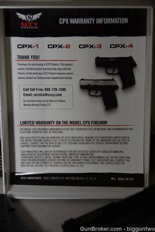 SCCY Model CPX-1CB Pistol Brand New in Box with paper, etc.                -img-8
