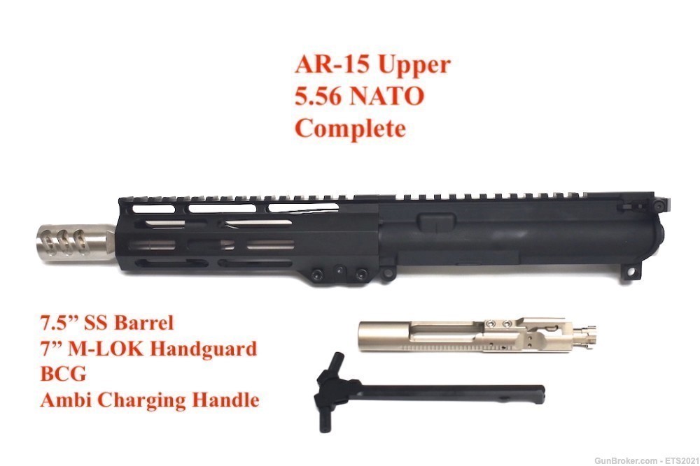 AR-15 7.5'' Upper 5.56 NATO Upper Receiver 7'' M-LOK Rail Complete w/ BCG-img-0