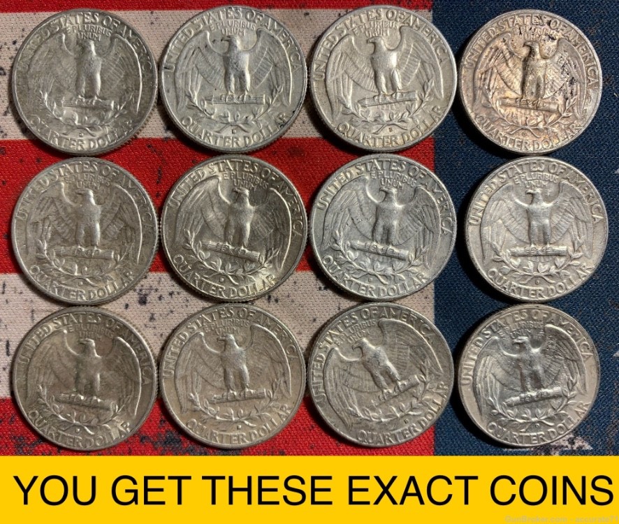 12- 1964D 90% Silver Washington Quarters $3 Face Value Coins Lot 1-img-1