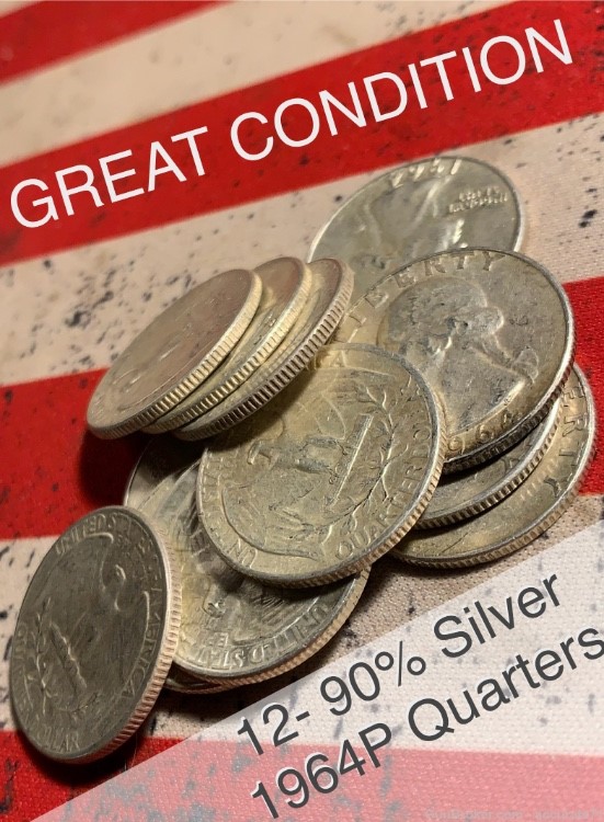 12- 1964P 90% Silver Washington Quarters $3 Face Value Lot 2-img-2