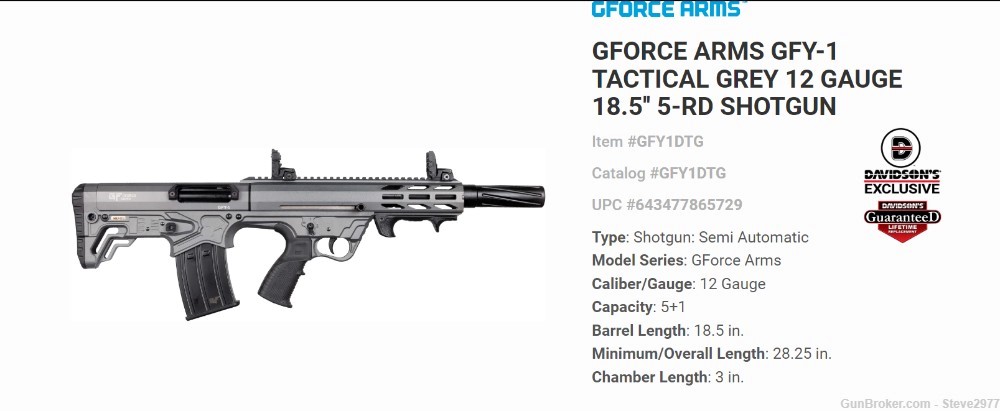 GForce Arms GFY-1 Semi-Auto Bullpup 12Ga. Shotgun Gray-img-1