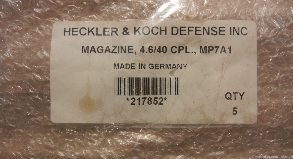 (5) H&K Heckler & Koch MP7 40 Round Magazines Part 217852 Unopened Pack-img-0