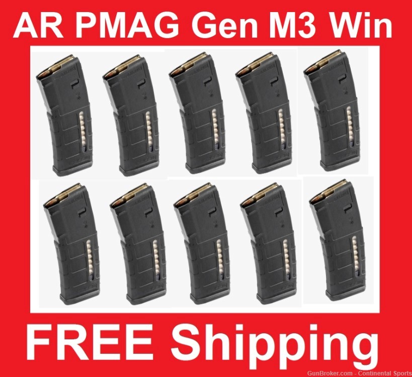 Lot of 10 - Magpul AR PMAG Gen M3 w/ Win 30rd Free Ship No Fees LAST batch-img-0