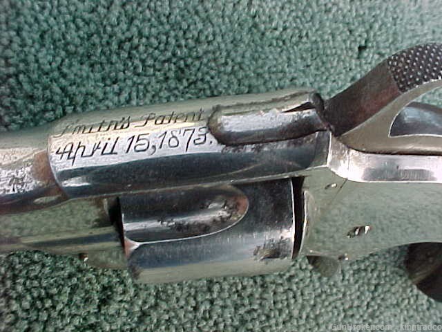 Antique " SMITH'S PATENT APRIL 15 1873 " Nickel 32 RF Pocket Pistol Revolve-img-2